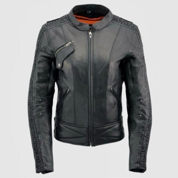 Milwaukee Leather Jacket JMLL2571 Black Crinkled Arm Motorcycle Bomber Goatskin - Picture 16 of 16